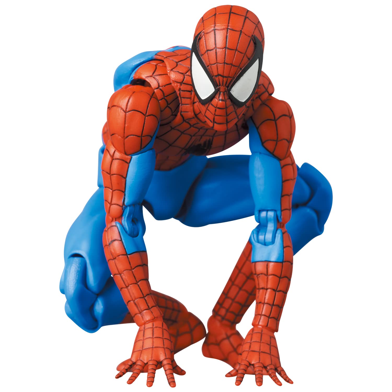 Adjustable stand supports stable posing for MEDICOM TOY MAFEX Spider-Man display.