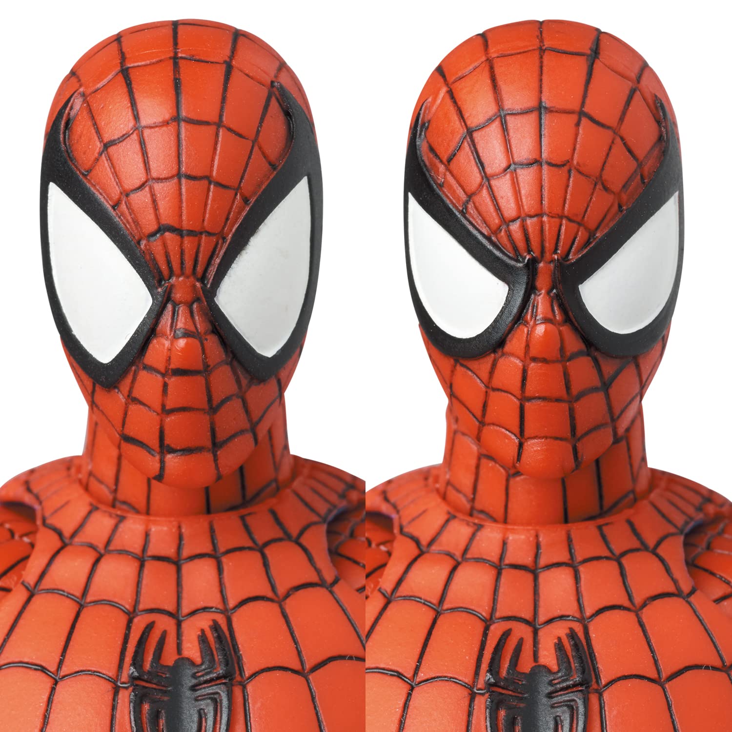 Non-scale design of MEDICOM TOY MAFEX Spider-Man emphasizes poseability over scale.