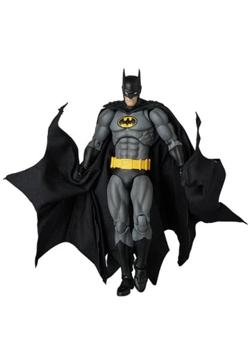 Display-ready Mafex Knight Crusader Batman on shelf with dynamic pose