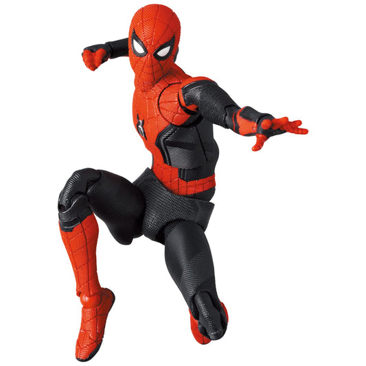 Medicom Toy MAFEX Spider-Man Upgraded Suit No Way Home front view for dynamic posing.