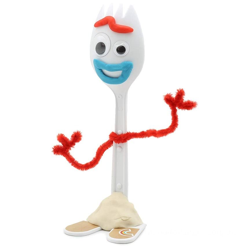 Medicom Toy Forky UDF side view, highlights detailed sculpting for shelves