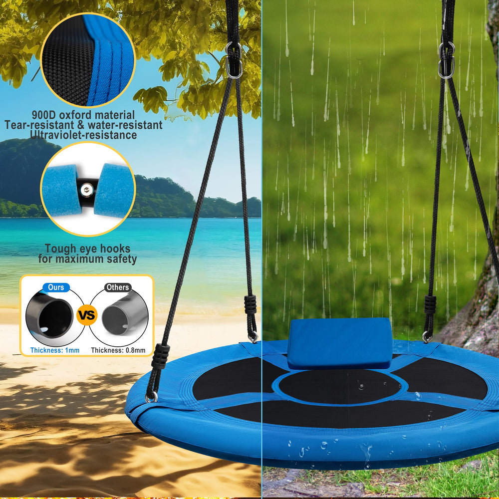 Medicook saucer swing hanging straps enable easy, secure installation on trees.