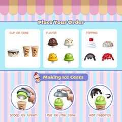 Medoga flavor scoops ready for stacking and serving pretend treats.