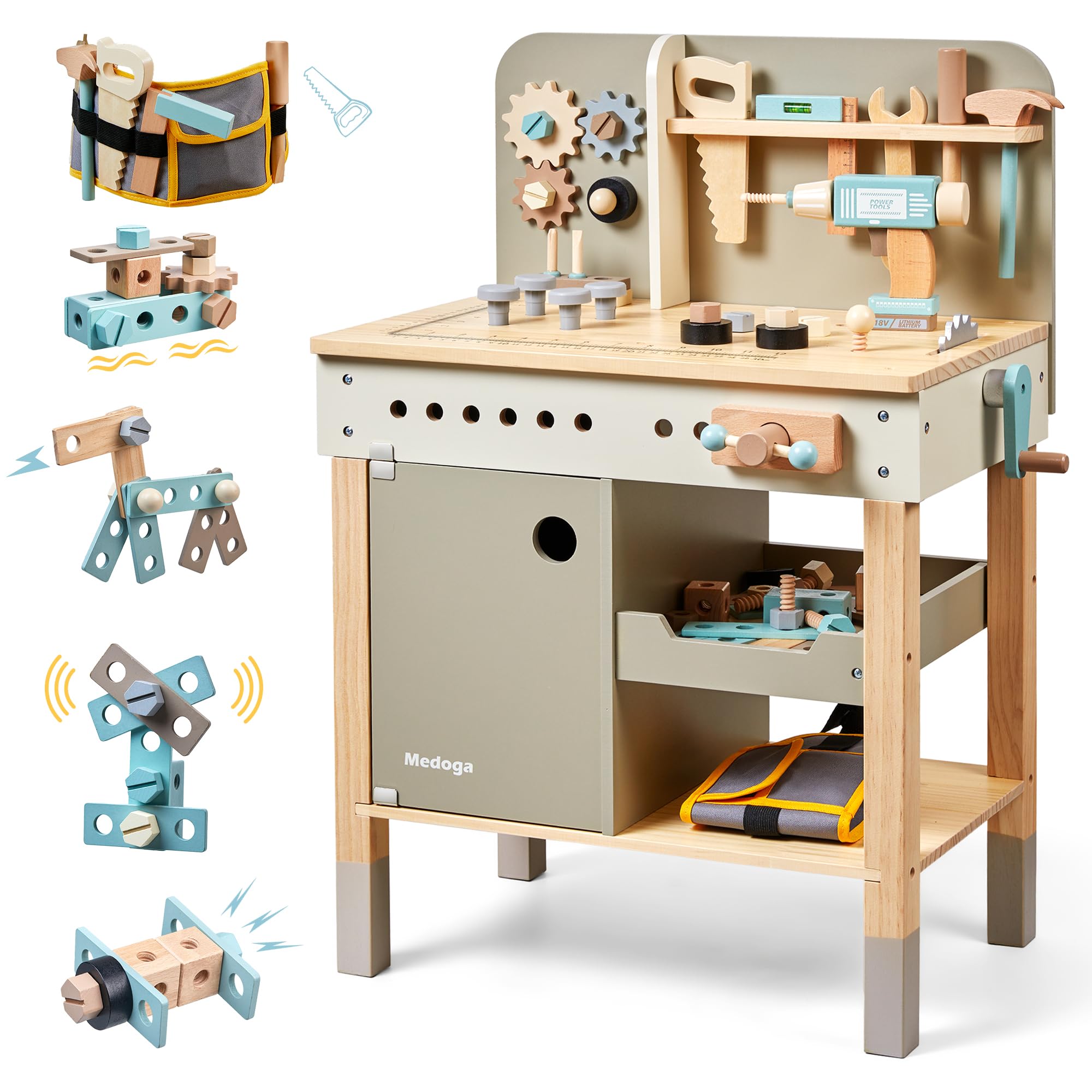 Medoga kids tool bench wooden workbench for imaginative build play