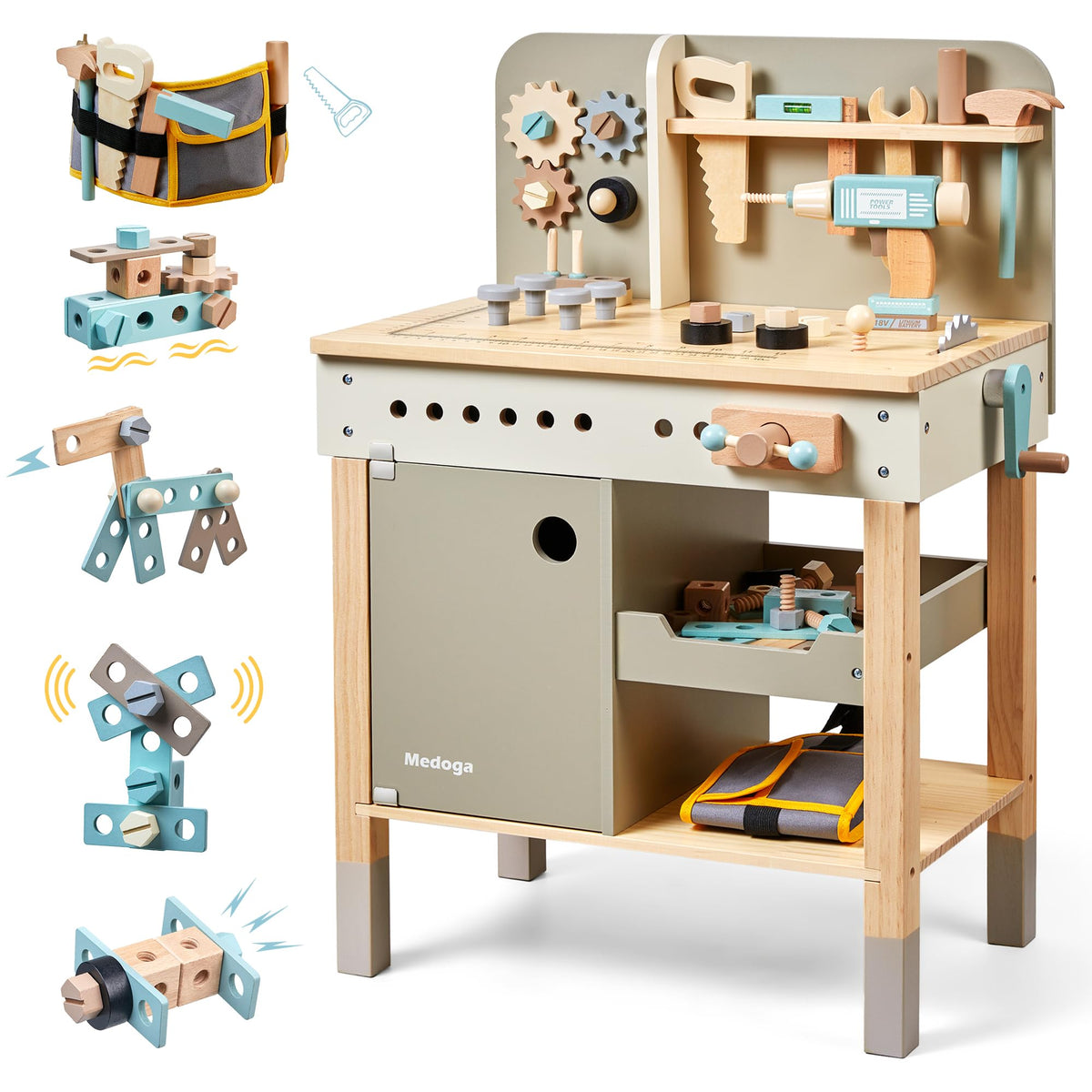 Medoga kids tool bench wooden workbench for imaginative build play