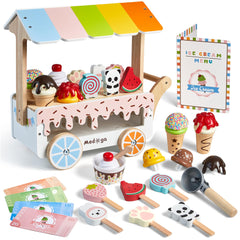 Medoga wooden ice cream cart for imaginative pretend play and creative fun.