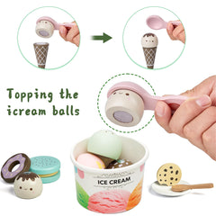 Medoga wooden ice cream scoops and flavors inspire storytelling during playtime.