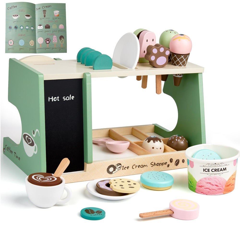 Medoga wooden scooper, plates, cones, and toppings spark creative flavor combos.