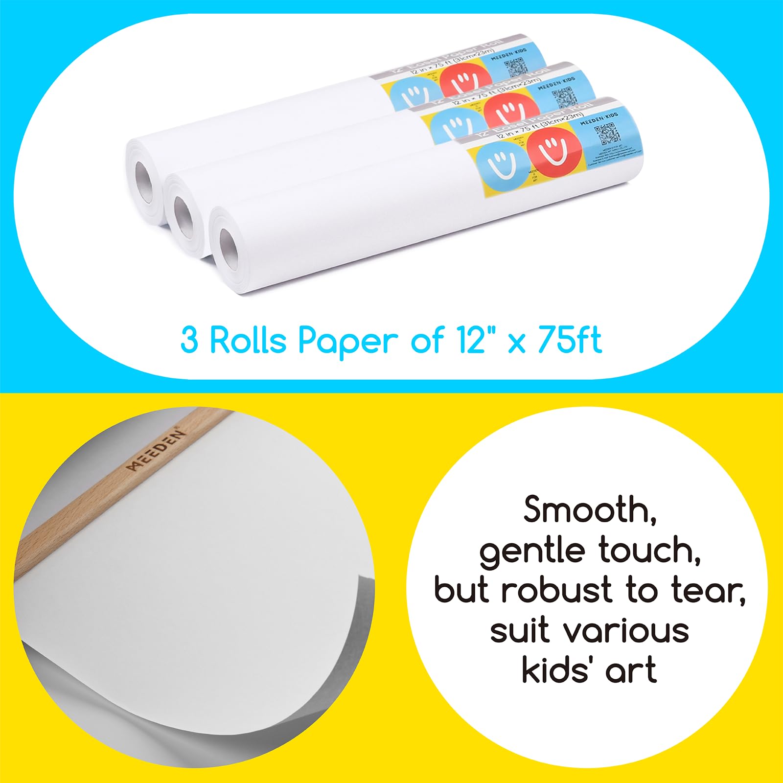 Safe tearing feature keeps paper handy without knives.