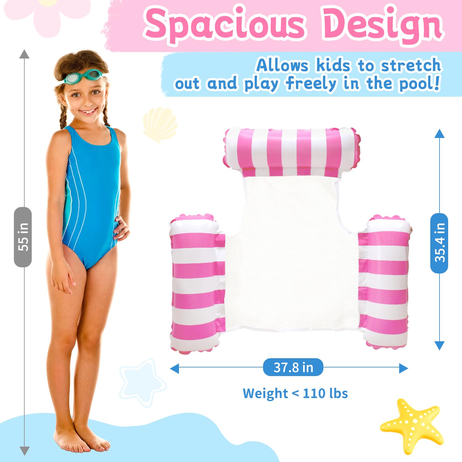 Meegoo inflated size 37.8 by 35.4 inches supports young loungers by the water.
