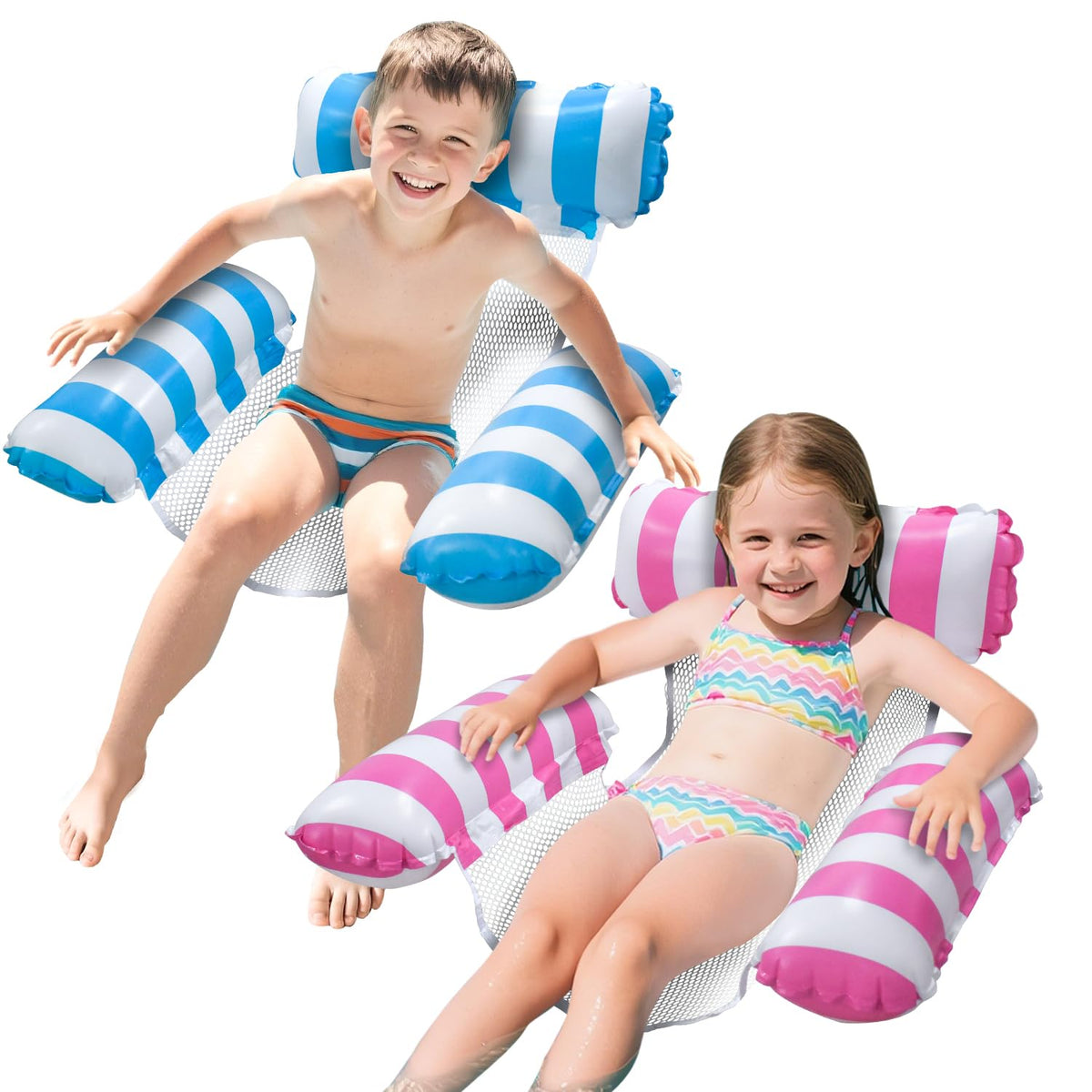 Meegoo blue three-tube pool float chair provides stable seating for kids.