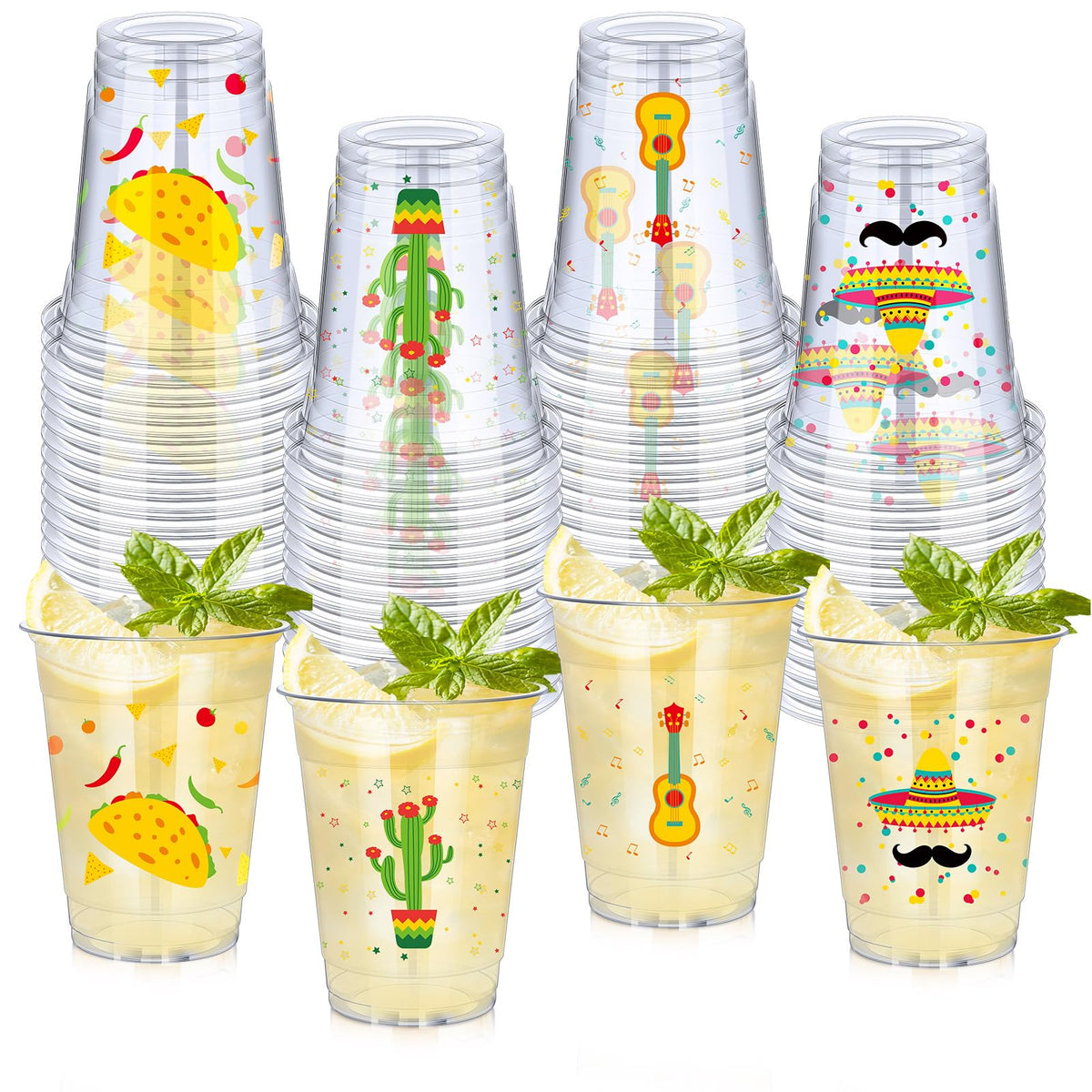 Meekoo fiesta cups with straw hat pattern for outdoor margarita parties