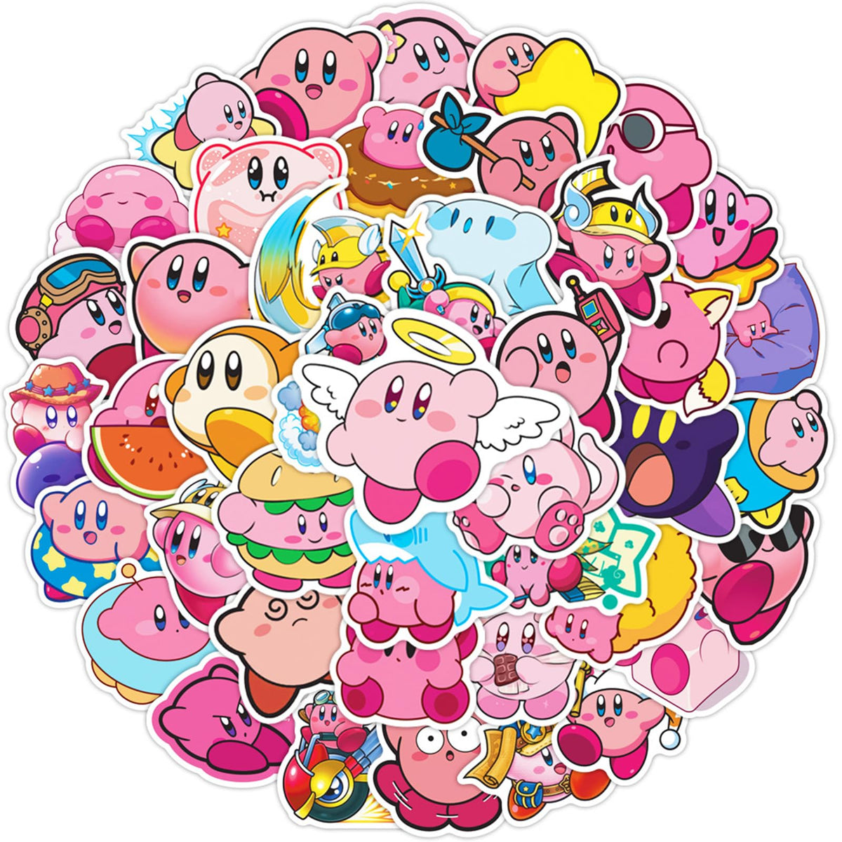 Meet Holiday Kirby stickers on laptop add personality with bold color