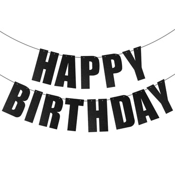 MEETINGU black Happy Birthday banner letters create a bold backdrop for photos.