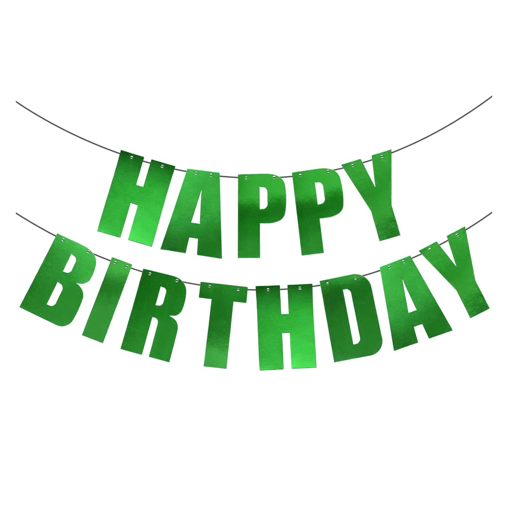 MEETINGU Happy Birthday banner with green letters, reusable decor for bright celebrations