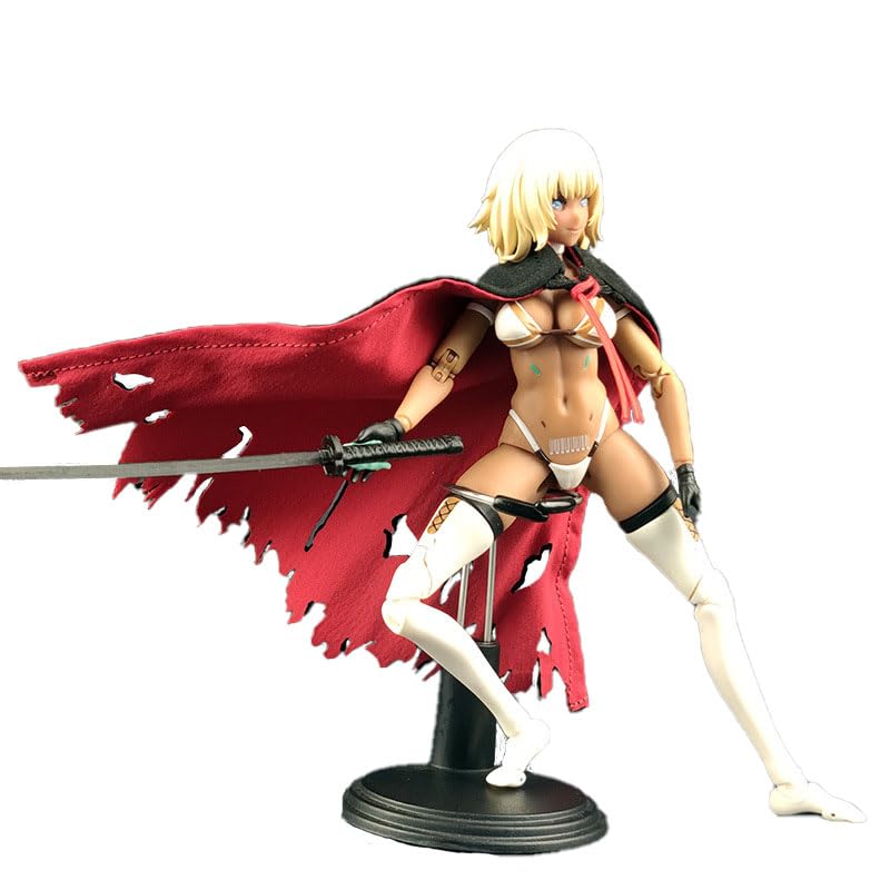 Meetoget 1/12 scale cape for 6-inch dolls in black and red enhances poseability and display.