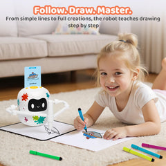 MeWaii Drawing Robot with cards demonstrates guided step-by-step art prompts
