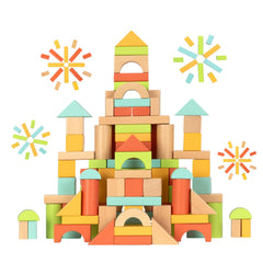 MEEYOO wooden blocks for toddlers building a castle with safe, colorful play.