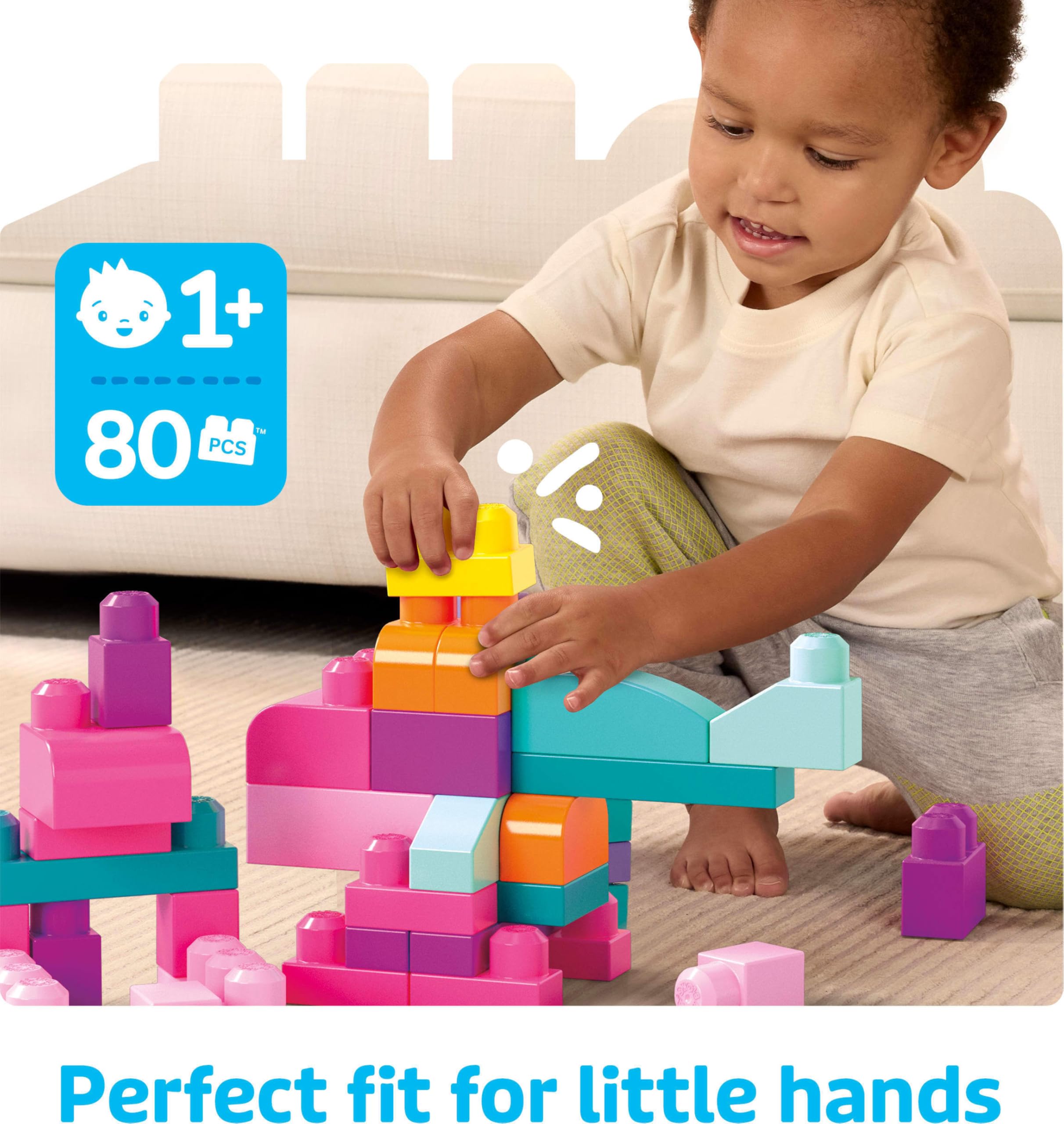 Mega Bloks First Builders suitable for ages 1 and up, beginner-friendly design.
