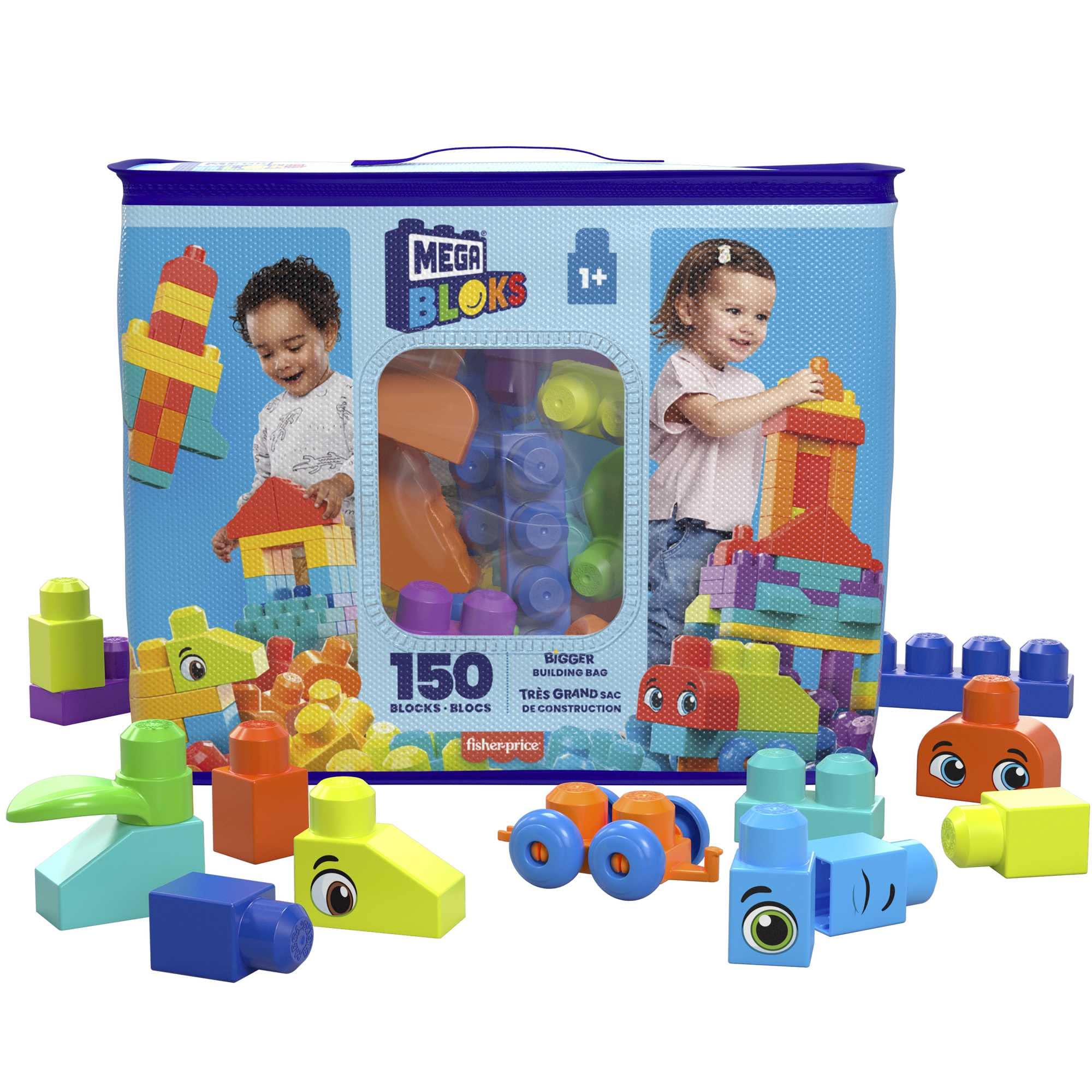 Mega Bloks First Builders 150-piece bag promoting early creative play for toddlers.