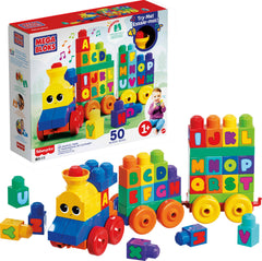 Mega Bloks First Builders ABC musical train engages toddlers with interactive learning and song.