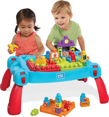 Mega Bloks First Builders table with folding legs for easy transport and storage.