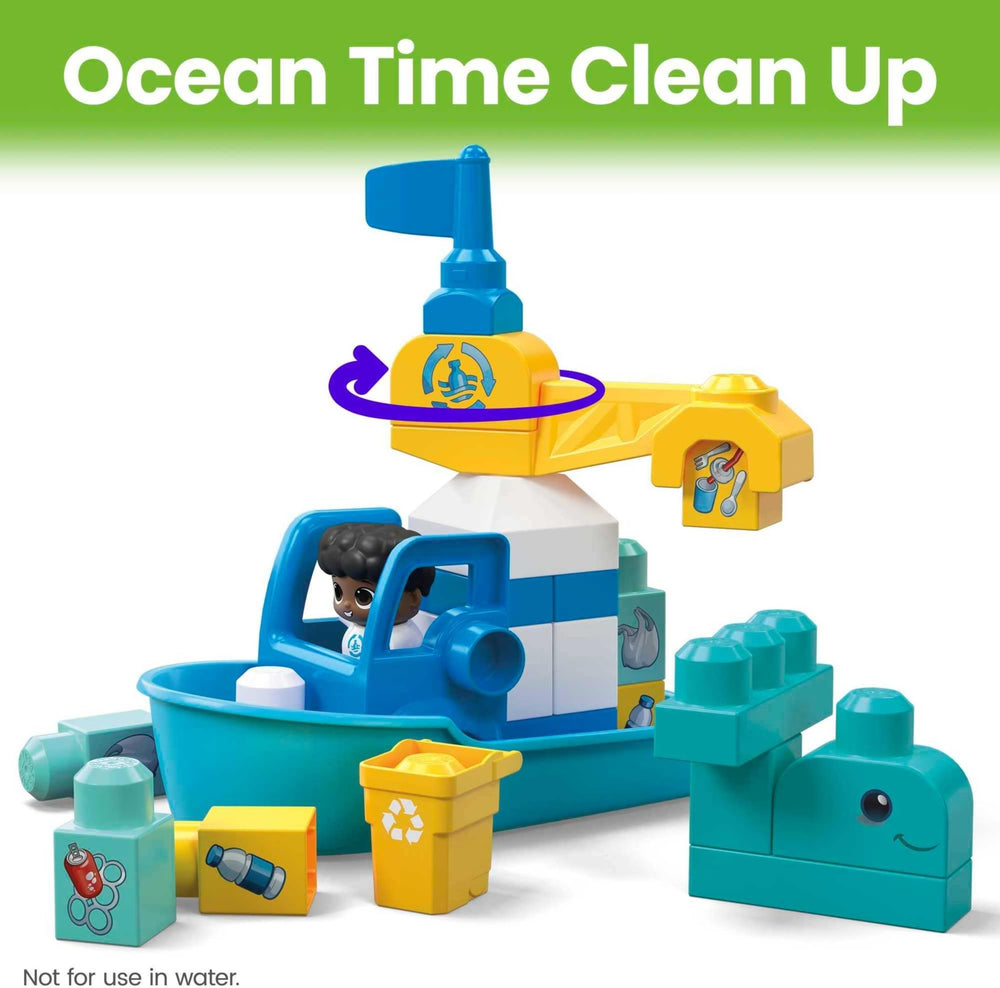 Mega Bloks Fisher-Price truck base supports building and transport of recycled blocks.