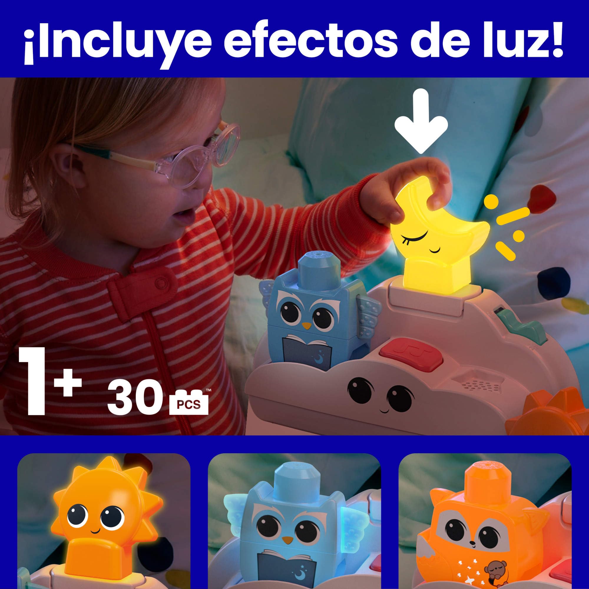 Mega Bloks moon block triggers lullabies for a calm wind-down.