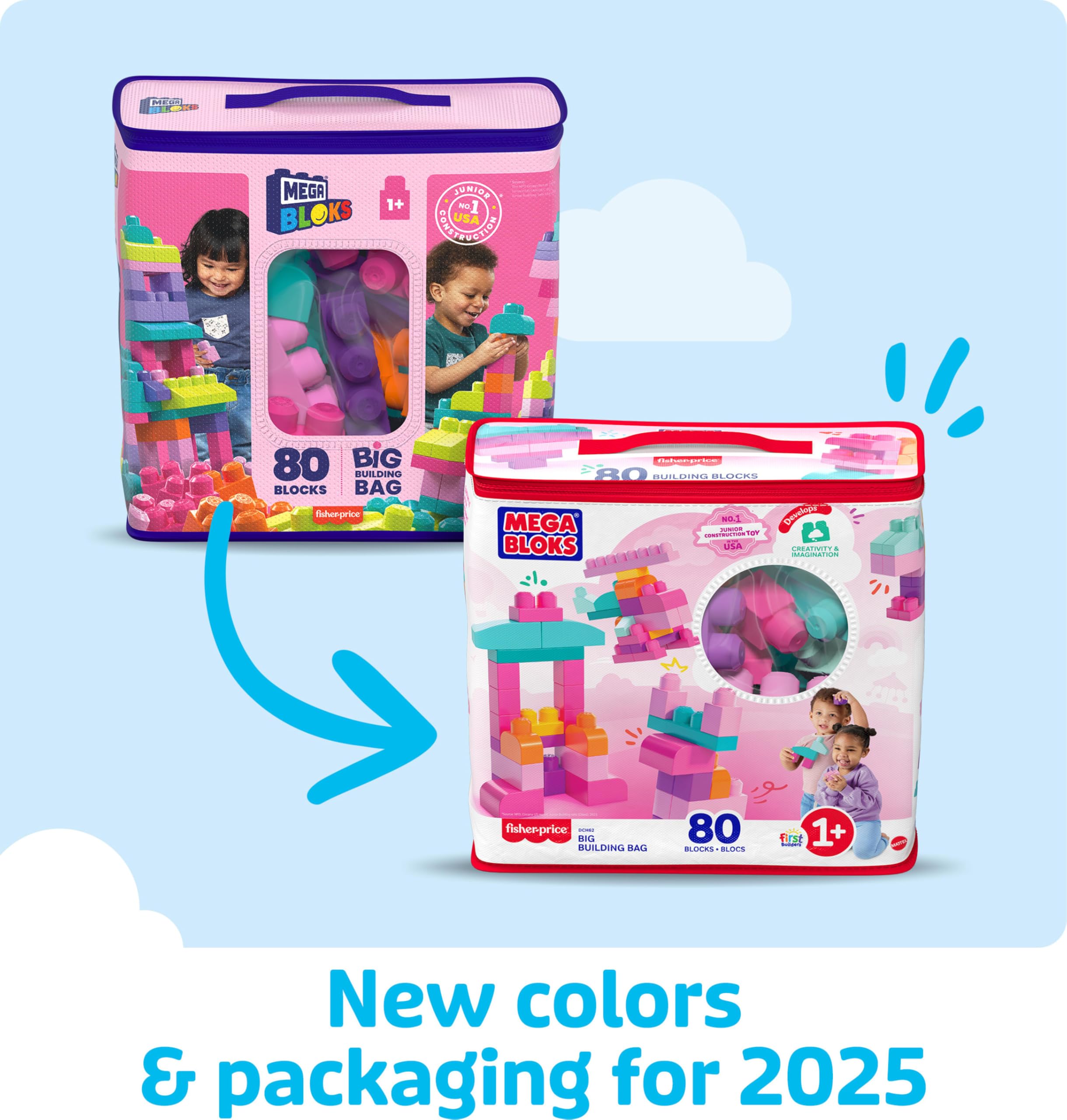 Mega Bloks pink building bag with storage keeps pieces organized for quick cleanup.