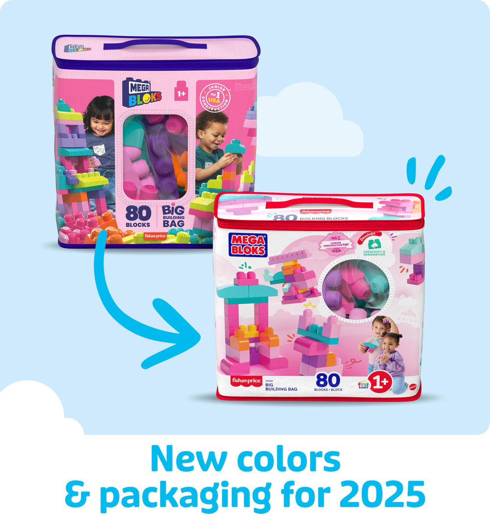 Mega Bloks pink building bag with storage keeps pieces organized for quick cleanup.