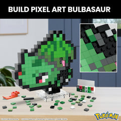 Mega Brands Bisasam pixel-stone construction showcases retro pixel-art detail.