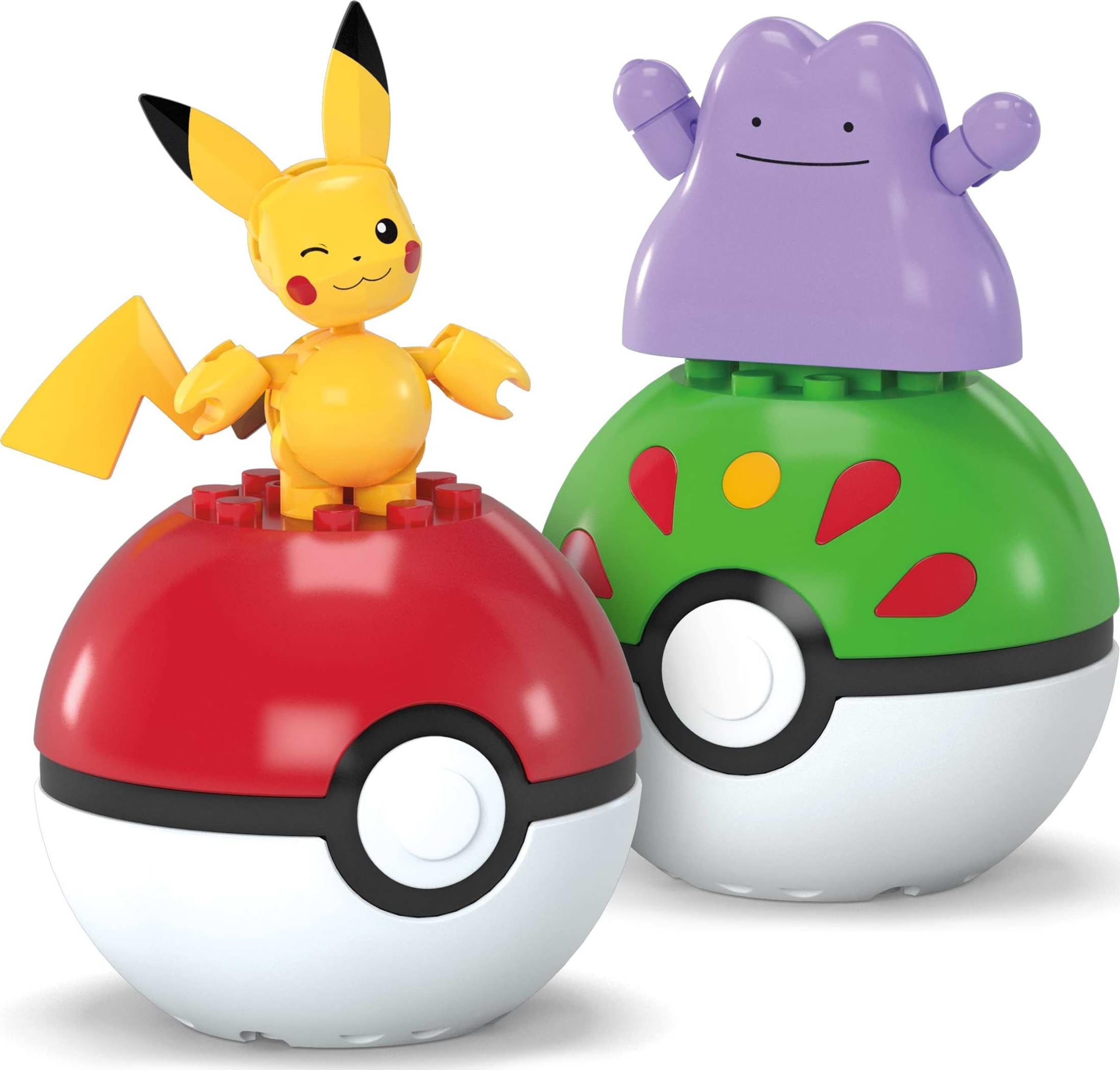 Pikachu and Ditto buildable figures with compatible pieces for expansion