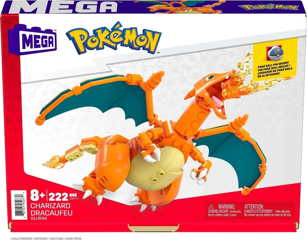 Mega Brands Charizard recommended for ages 6+, encouraging creative building