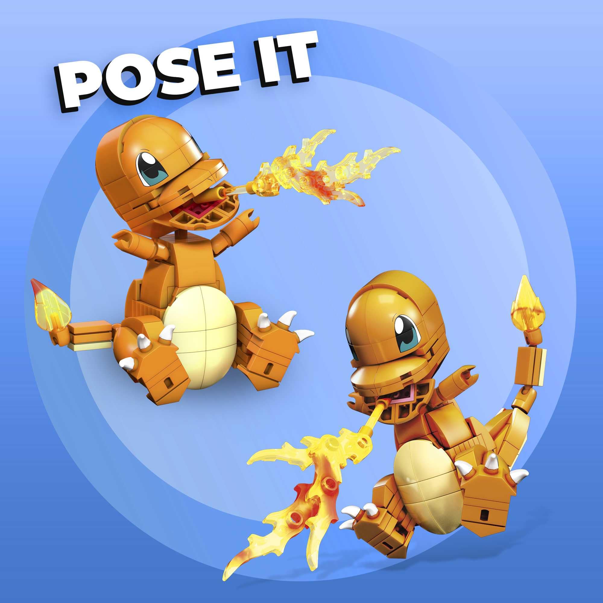 Mega Brands Charmander stands over four inches tall for display.