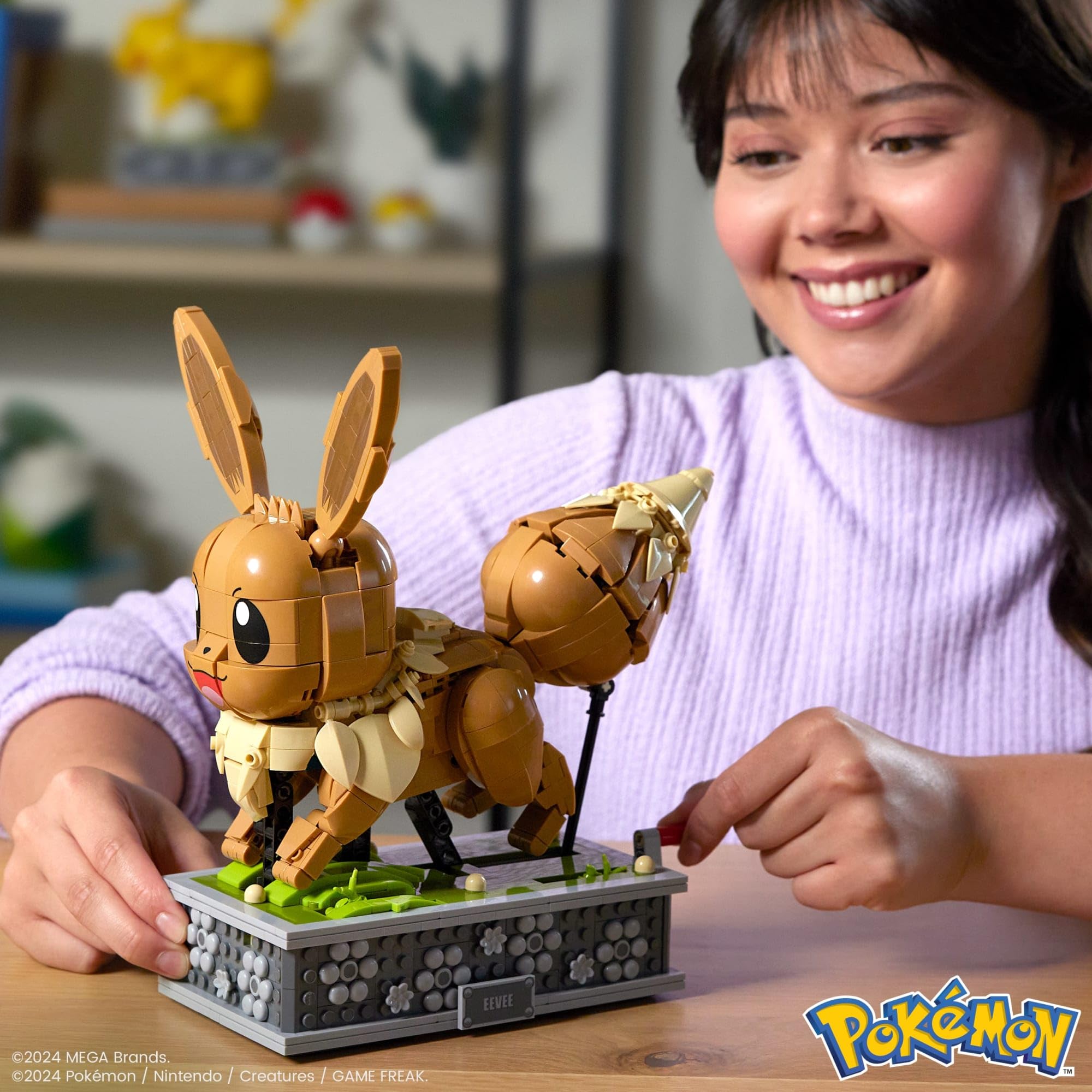Eevee build with detailed features on a rocky base ready for display