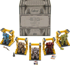 Mega Brands Fallout T-60 power armor set displayed on shelf, ideal for collectors.