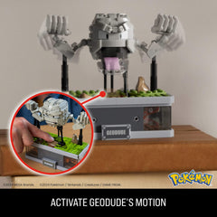 Mega Brands Geodude five-inch desk display offers a sleek space-saving centerpiece.