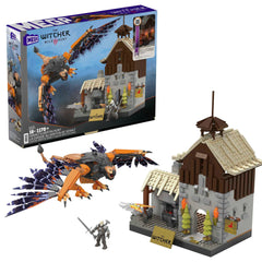 Mega Brands Geralt's Corvo Bianco house with lit fireplace for evening quests.