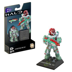 Mega Brands Halo Heroes Spartan MK VII Series 18 figure on stand for dynamic display.