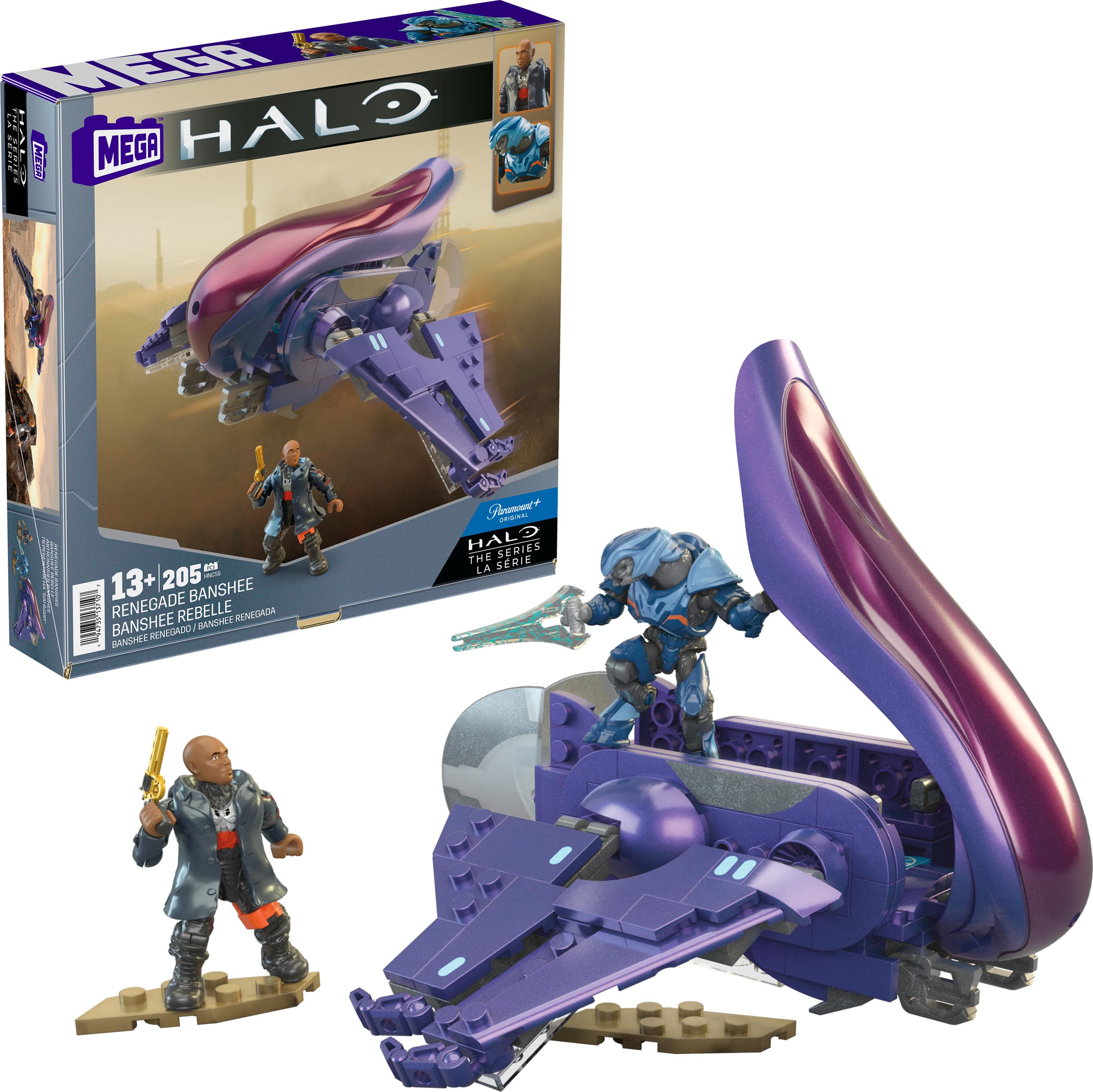 Mega Brands Halo Renegade Banshee aircraft model, vivid purple, ideal for display and imaginative play.