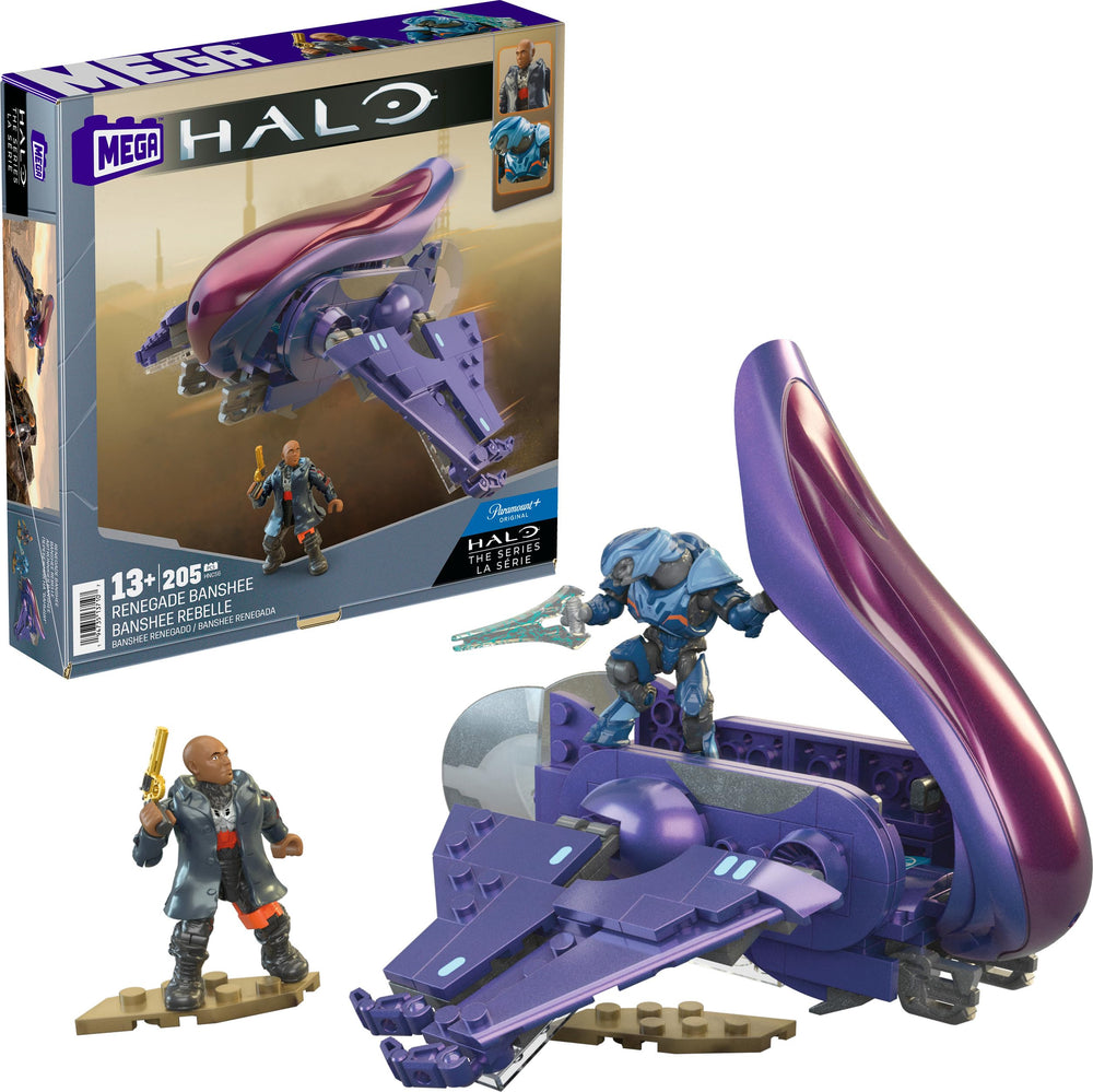 Mega Brands Halo Renegade Banshee aircraft model, vivid purple, ideal for display and imaginative play.