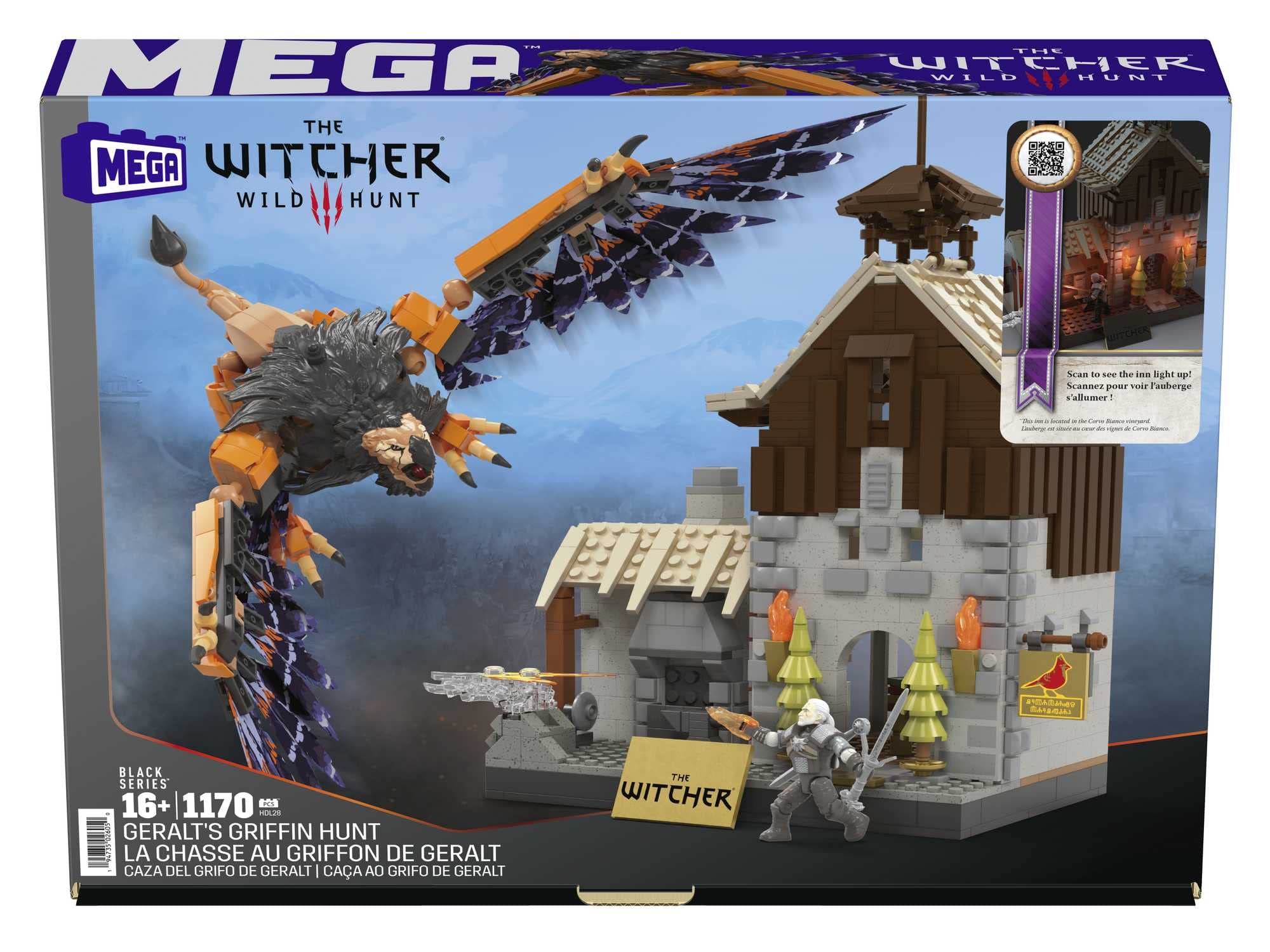Mega Brands LED fireplace lighting enhances Witcher-inspired ambiance.