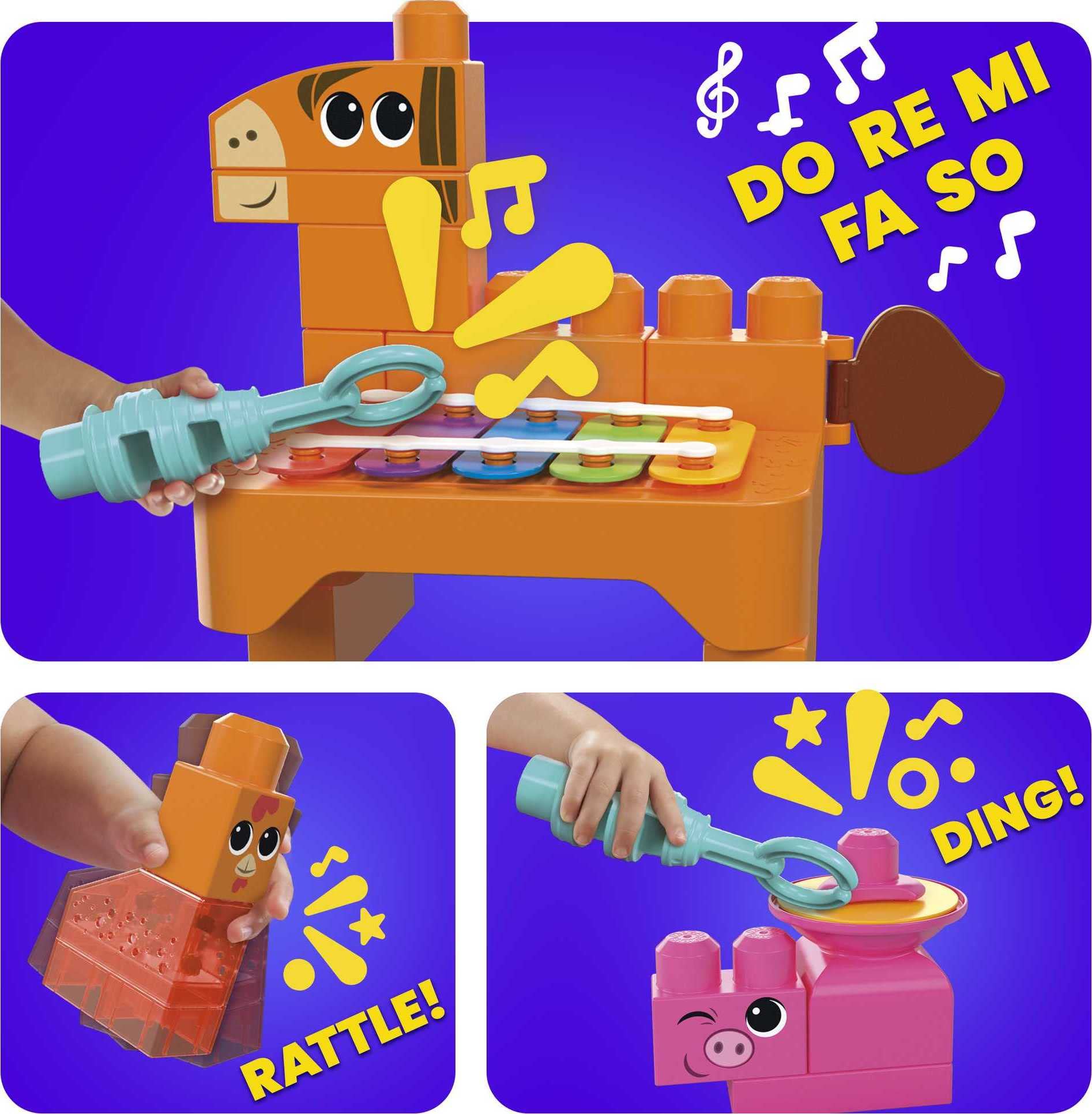 Mega Brands Mega Bloks farm band chick rattle aids auditory discrimination and fine motor skills