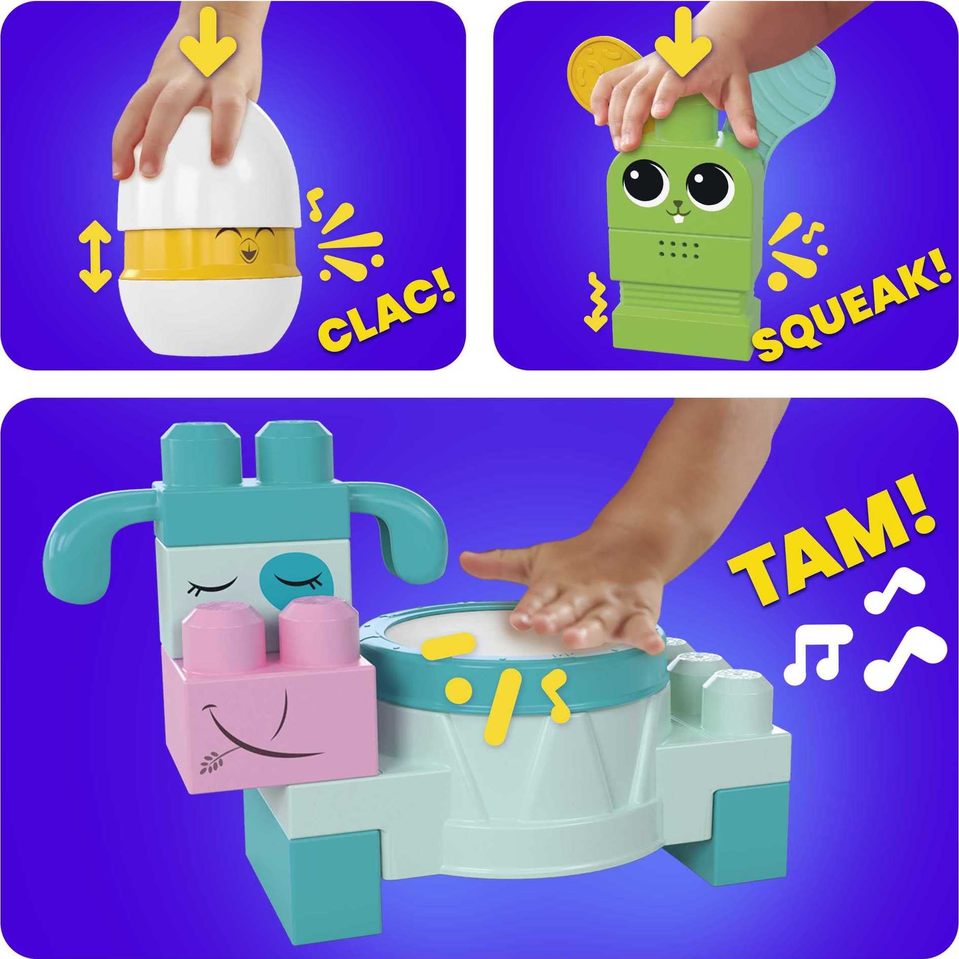 Mega Brands Mega Bloks farm band piggy cymbal enhances percussive play and cause-and-effect fun