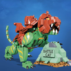 Mega Brands Mega Construx Battle Cat display stand with nameplate for dynamic posing.