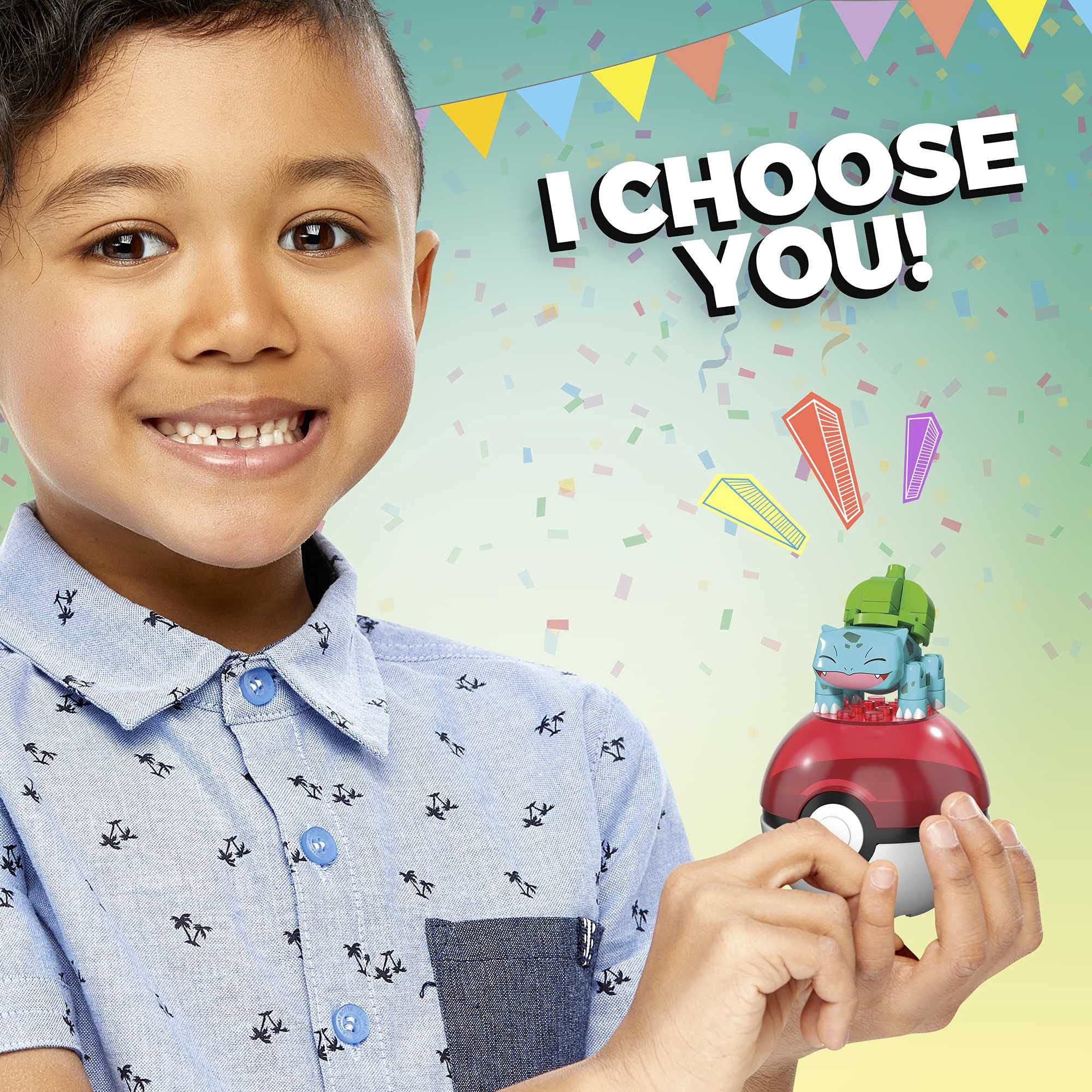 Mega Construx Bulbasaur in a battle-stance for dynamic pretend play.