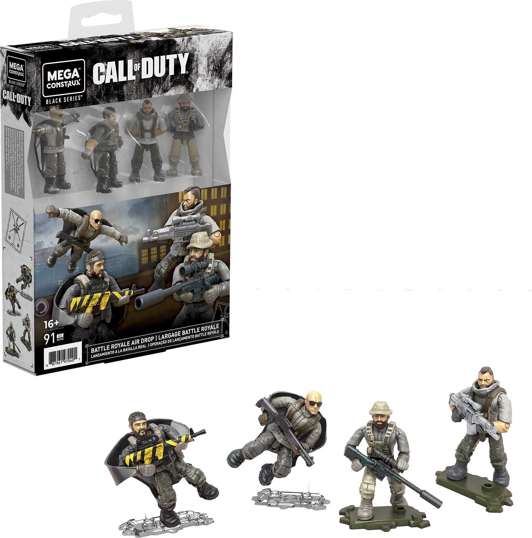 Mega Construx Call of Duty Air Drop figures posed for battle display