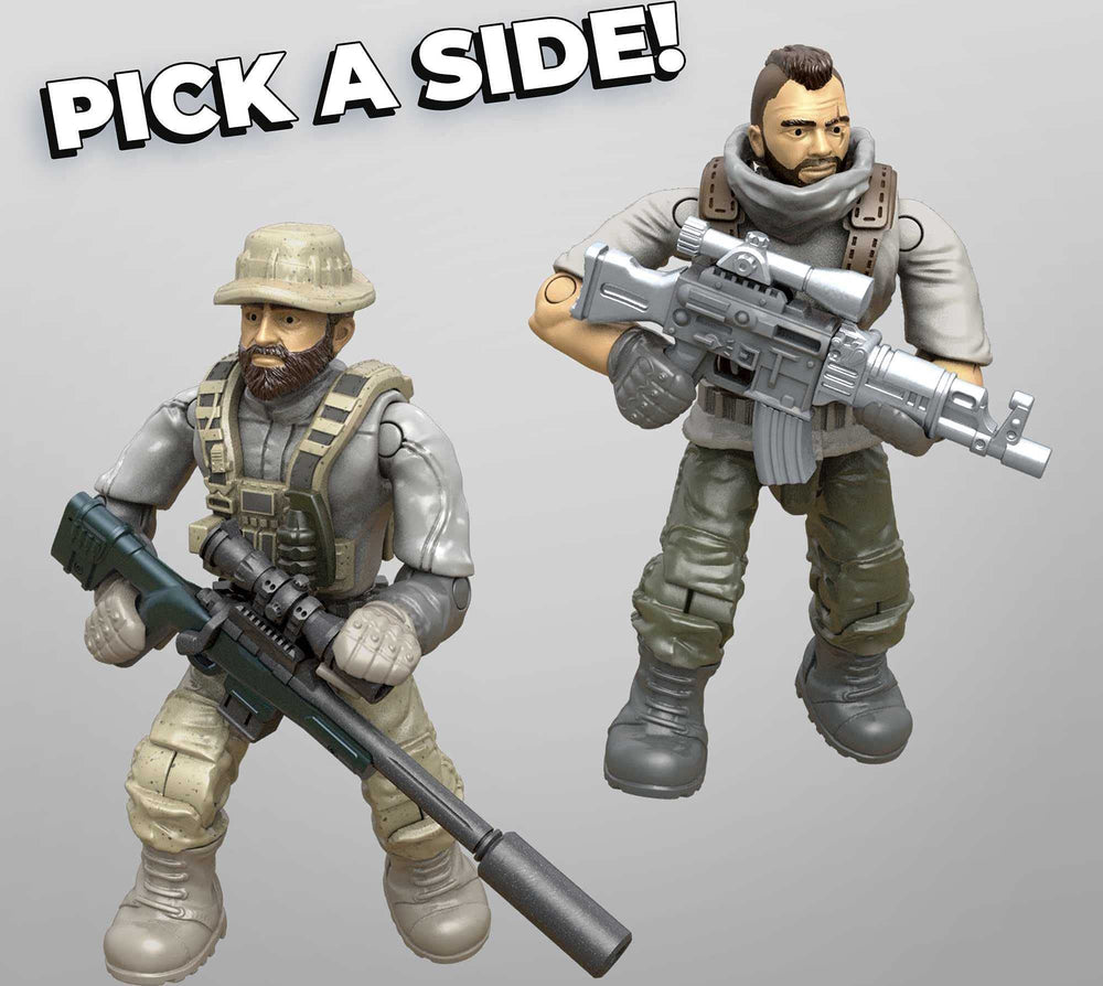 Mega Construx Frank Woods figure showing articulation and accessories