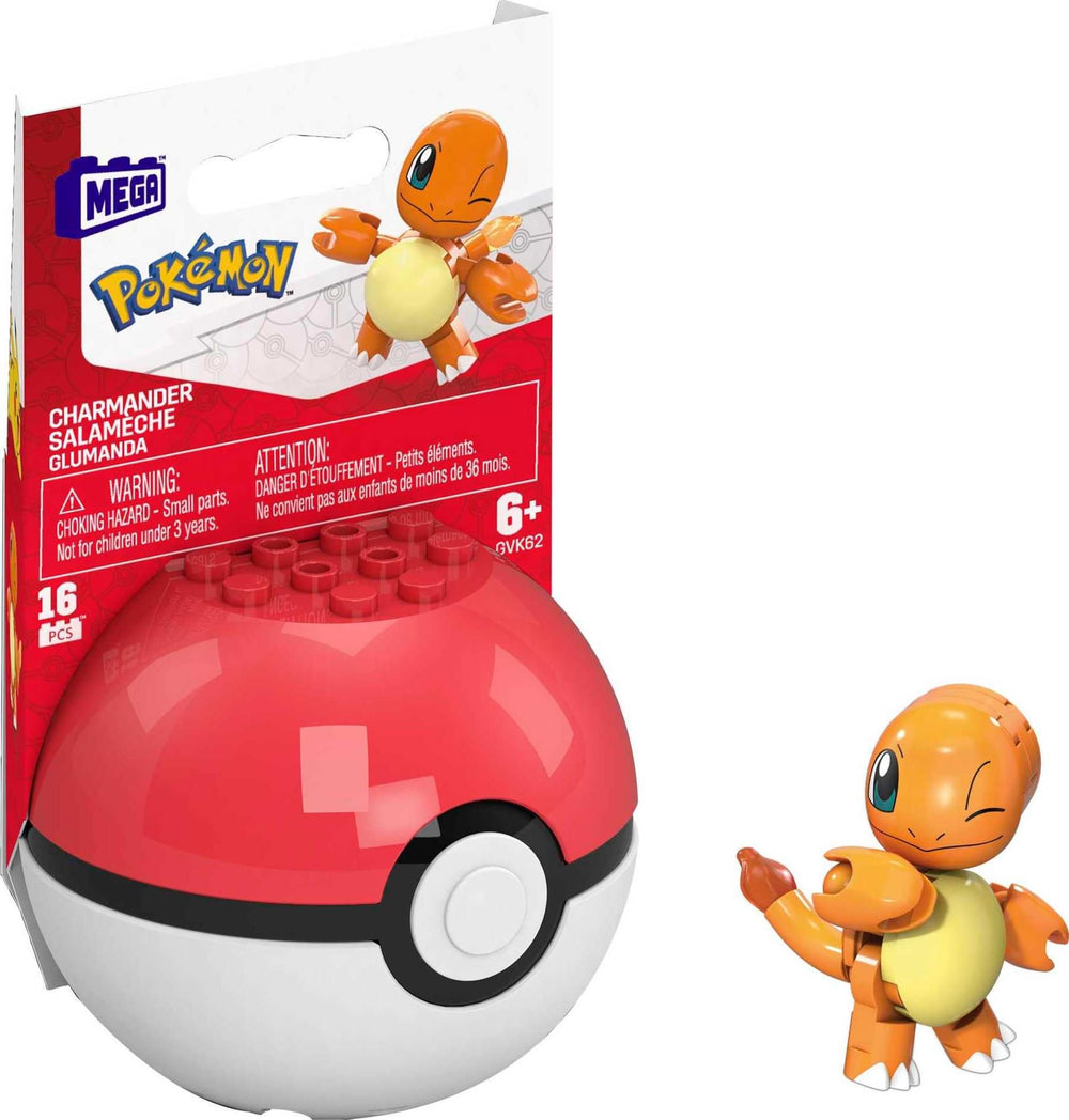 Mega Construx Pokemon Charmander in battle stance for exciting display and play
