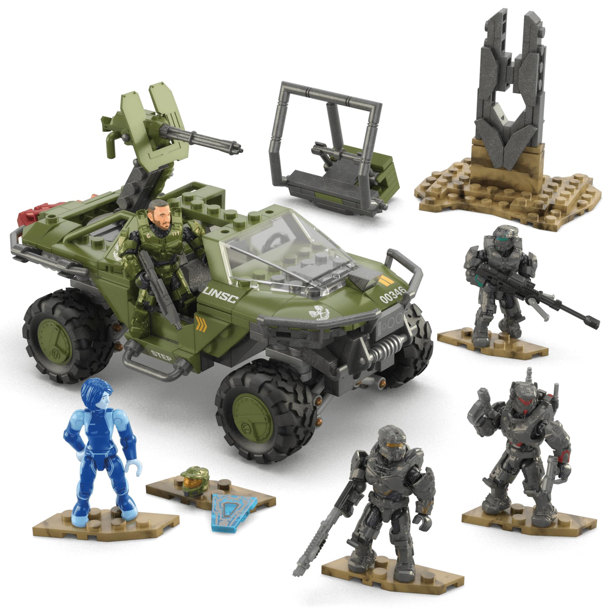 MEGA Halo Warthog cargo rack extended for extra payload capacity.